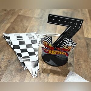 Race Car Wooden 7 and party banner